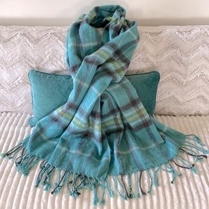 - 3 for $25 pick and bundle.  🏡🏡🏡 Loft Large Shawl Scarf GUC AQUA GREY  YEllow